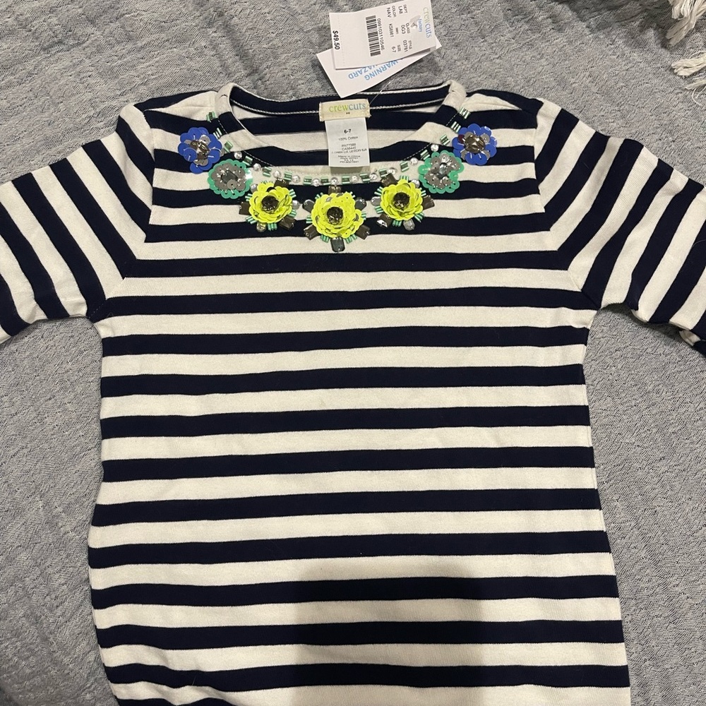 CREWCUTS STRIPED EMBELLISHED TEE NWT SIZE 6-7